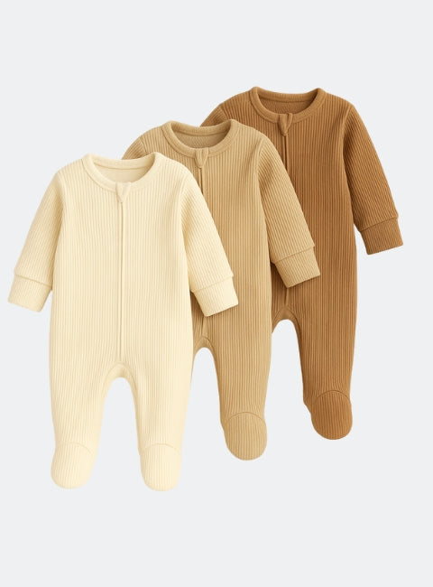 Baby Footless 2 Way Zip 100% Cotton Sleepsuits 3 Pack