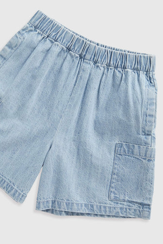 light blue chambray shirt and shorts set