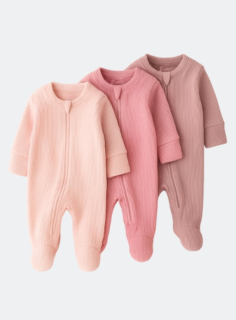 Baby Footless 2 Way Zip 100% Cotton Sleepsuits 3 Pack