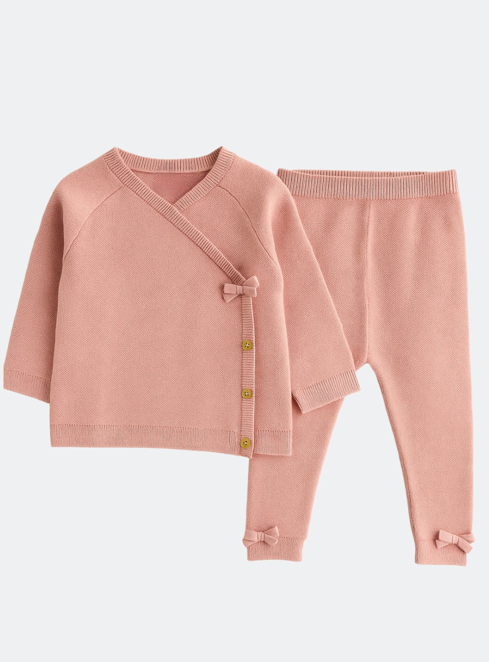 2 Piece Set Pink Baby Knitted Wrap Jumper and Leggings