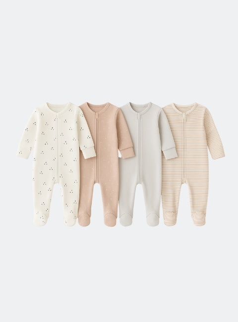 4 Pack Two Way Zip Baby Sleepsuits