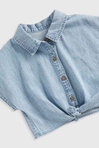 light blue chambray shirt and shorts set