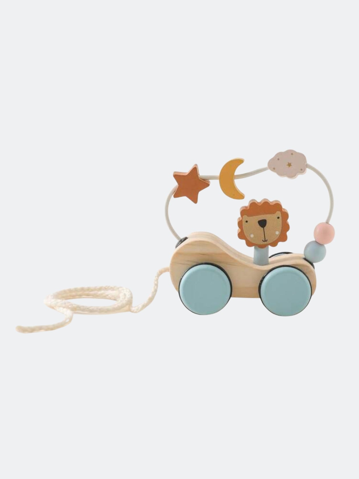 Wooden Lion Push/Pull Toy Car With Beads
