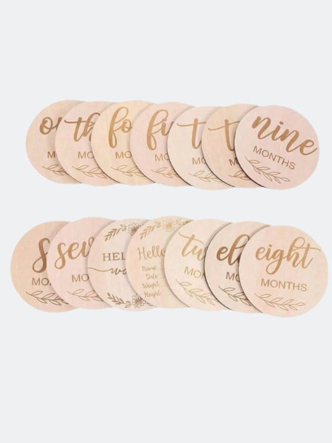 14 Pieces Wooden Baby Milestone Card Set