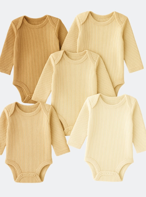 Beige Baby Long Sleeve Bodysuits 5 Pack