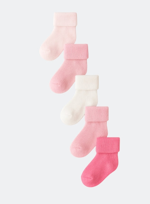 Pink Baby Roll Top Socks 5 Pack