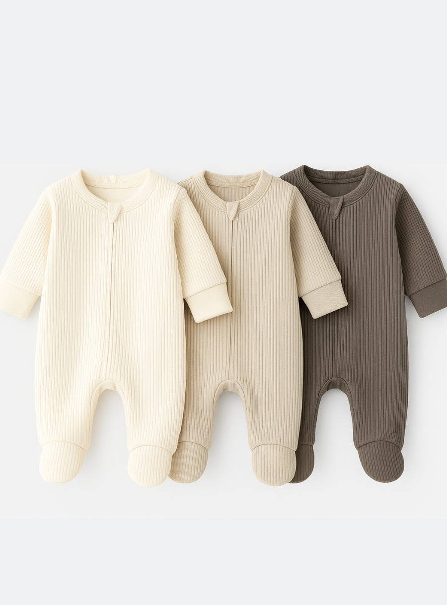 Baby Footless 2 Way Zip 100% Cotton Sleepsuits 3 Pack